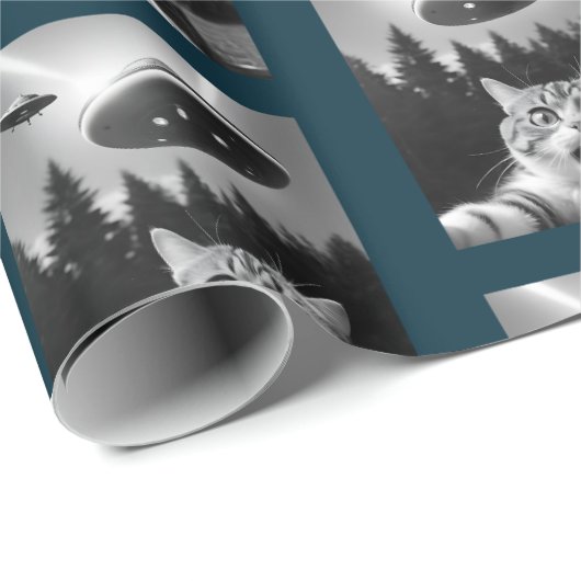 Cat Selfie UFO Wrapping Papier Weihnachtsfest Geschenkpapier (Rolleneckpunkt)