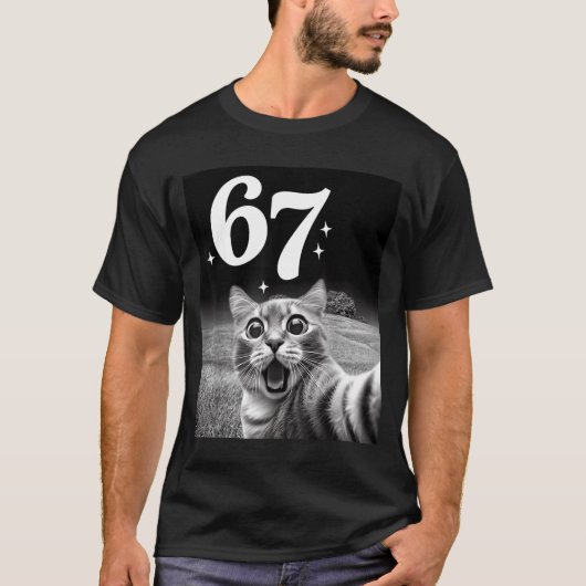 Cat Selfie With 67 Meme Funny Cats Graphic For Men T-Shirt (Vorderseite)