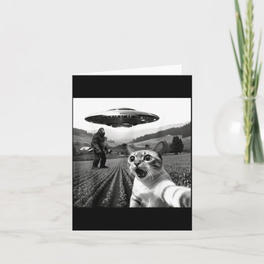 Cat Selfie With Alien Ufo Funny Cat Alien Bigfoot Karte (Vorderseite)