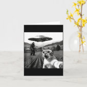 Cat Selfie With Alien Ufo Funny Cat Alien Bigfoot Karte (Gelbe Blume)