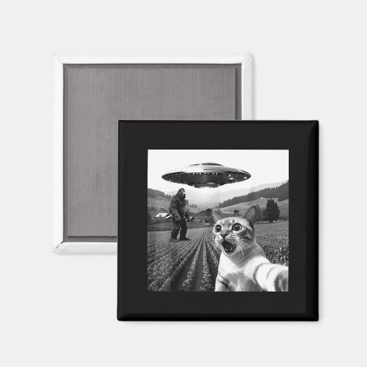 Cat Selfie With Alien Ufo Funny Cat Alien Bigfoot  Magnet (Vorderseite/Rückseite)