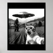 Cat Selfie With Alien Ufo Funny Cat Alien Bigfoot Poster (Vorne)