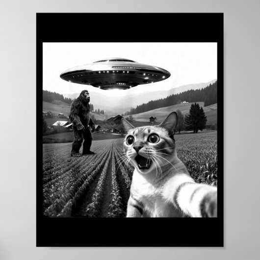 Cat Selfie With Alien Ufo Funny Cat Alien Bigfoot Poster (Vorne)