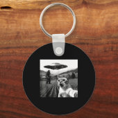 Cat Selfie With Alien Ufo Funny Cat Alien Bigfoot  Schlüsselanhänger (Vorderseite)