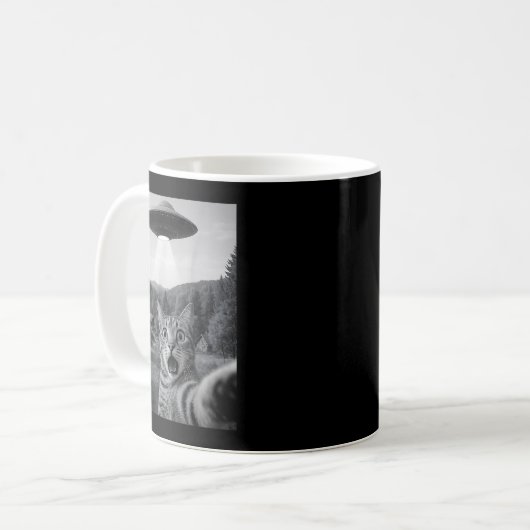 Cat Selfie With Alien Ufo Funny Cat Funny Ed Cat Kaffeetasse (Vorderseite Links)