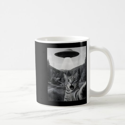 Cat Selfie With Alien Ufo Funny Cat Funny Ed Cat Kaffeetasse (Rechts)