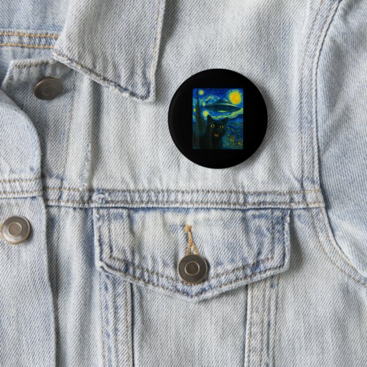 Cat Selfie With Alien Ufo Night Van Gogh Men Women Button (Beispiel)