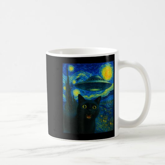 Cat Selfie With Alien Ufo Night Van Gogh Men Women Kaffeetasse (Rechts)