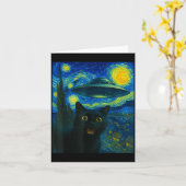 Cat Selfie With Alien Ufo Night Van Gogh Men Women Karte (Gelbe Blume)