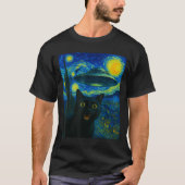 Cat Selfie With Alien Ufo Night Van Gogh Men Women T-Shirt (Vorderseite)