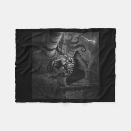 Cat Selfie With Kraken Octopus Funny Meme Men Wome Fleecedecke (Vorderseite (Horizontal))