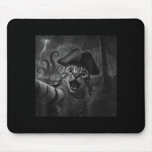 Cat Selfie With Kraken Octopus Funny Meme Men Wome Mousepad (Vorne)