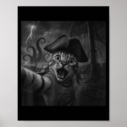 Cat Selfie With Kraken Octopus Funny Meme Men Wome Poster (Vorne)