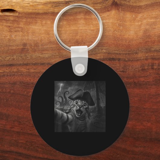 Cat Selfie With Kraken Octopus Funny Meme Men Wome Schlüsselanhänger (Vorderseite)