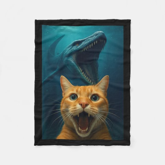 Cat Selfie With Mosasaurus Dinosaur For Boys Kids Fleecedecke (Vorderseite)