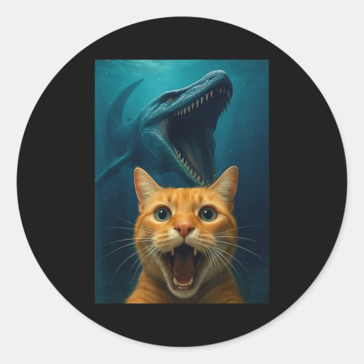 Cat Selfie With Mosasaurus Dinosaur For Boys Kids Runder Aufkleber (Vorderseite)