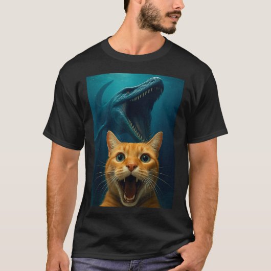 Cat Selfie With Mosasaurus Dinosaur For Boys Kids  T-Shirt (Vorderseite)
