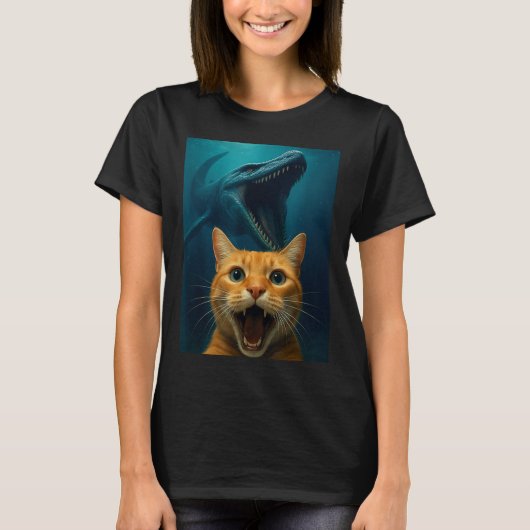 Cat Selfie With Mosasaurus Dinosaur For Boys Kids T-Shirt (Vorderseite)