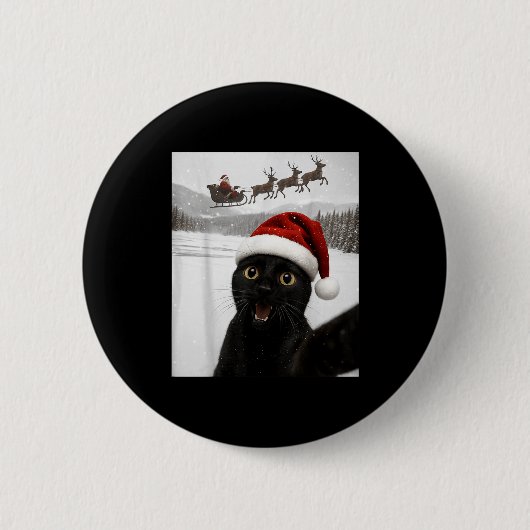 Cat Selfie With Santa Funny Black Cat Christmas Me Button (Vorderseite)