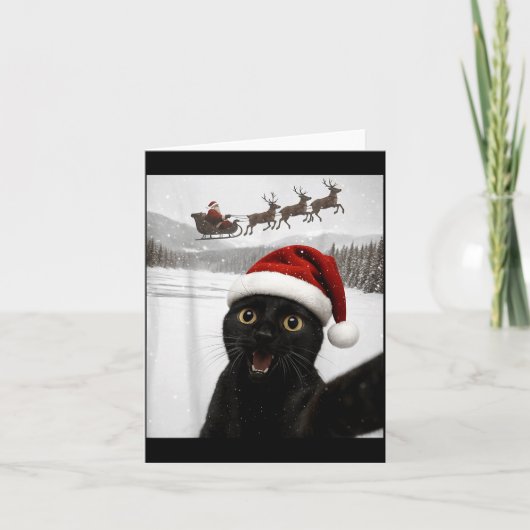 Cat Selfie With Santa Funny Black Cat Christmas Me Karte (Vorderseite)