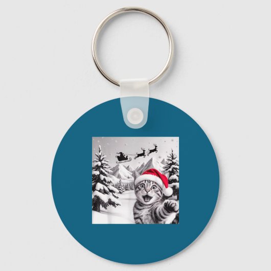 Cat Selfie With Santa  Schlüsselanhänger (Vorderseite)