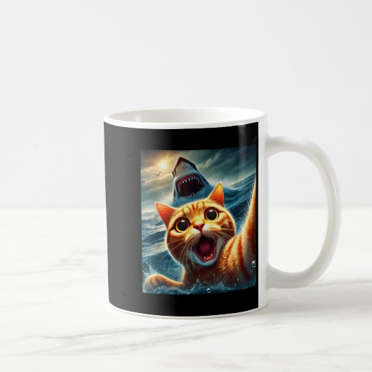 Cat Selfie With Shark Funny Kaffeetasse (Rechts)