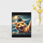 Cat Selfie With Shark Funny  Karte (Gelbe Blume)