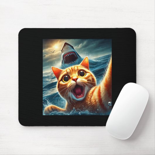 Cat Selfie With Shark Funny  Mousepad (Mit Mouse)