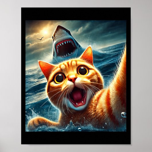Cat Selfie With Shark Funny  Poster (Vorne)