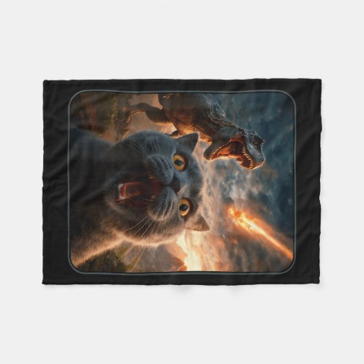 Cat Selfie With T-rex Dinosaur Funny Cat T Rex Shi Fleecedecke (Vorderseite (Horizontal))