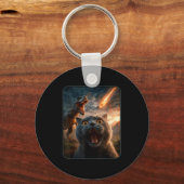 Cat Selfie With T-rex Dinosaur Funny Cat T Rex Shi Schlüsselanhänger (Vorderseite)