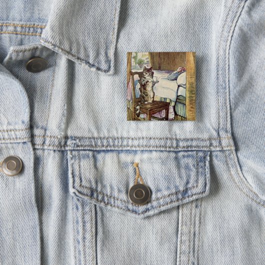 Cat serves Tee - Beatrix Potter Illustriert Button (Beispiel)