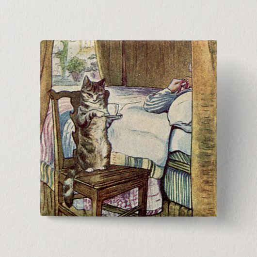 Cat serves Tee - Beatrix Potter Illustriert Button (Vorderseite)