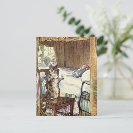 Cat serviert Frühstück im Bett Postkarte (Stehend Vorderseite)