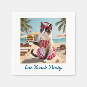 Cat serviert Hamburger für Beach Party Serviette