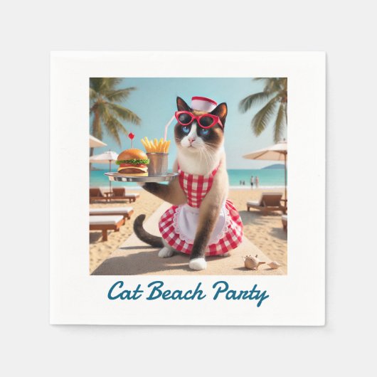 Cat serviert Hamburger für Beach Party Serviette (Vorderseite)