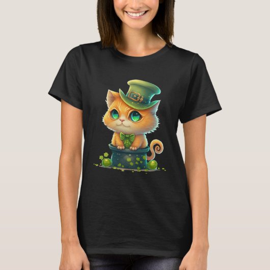 Cat Shamrock St Patrick s Day Leprechaun Hat Cute  T-Shirt (Vorderseite)