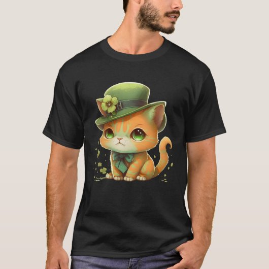 Cat Shamrock St Patrick s Day Leprechaun Hat Cute  T-Shirt (Vorderseite)