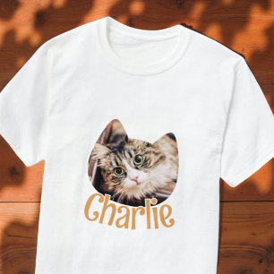Cat Shape Modern Simple Custom Pet Chat Foto Name T-Shirt