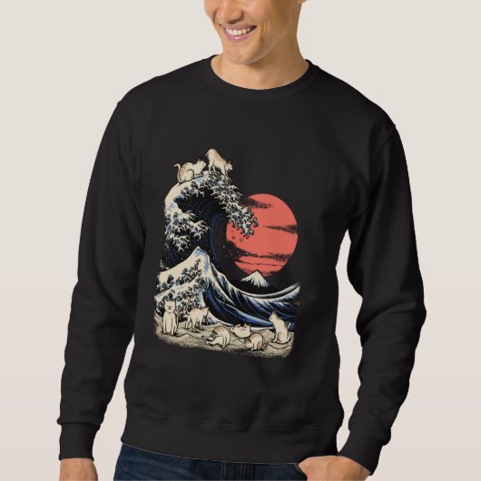 Cat Shirt Japanisch Cat Kanagawa Wave Hokusai Kitt (Vorderseite)