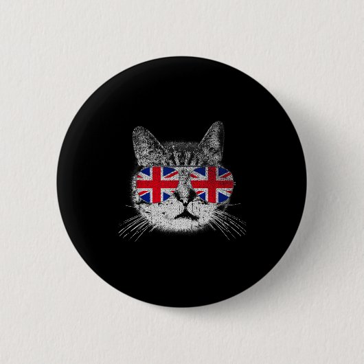 Cat Shirt Union Jack Flag Country Retro England Br Button (Vorderseite)