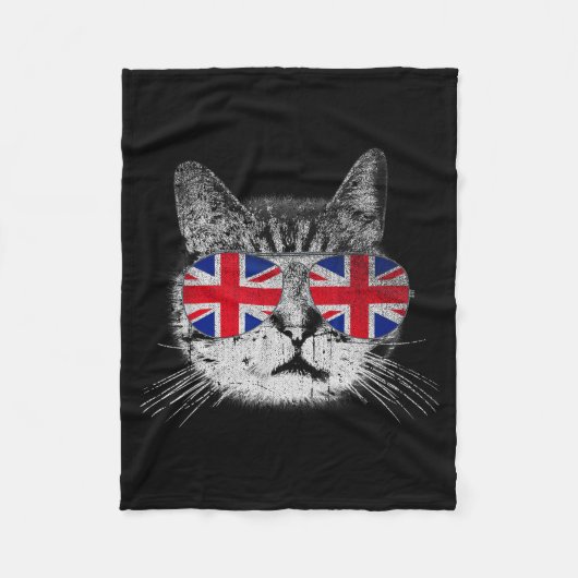 Cat Shirt Union Jack Flag Country Retro England Br Fleecedecke (Vorderseite)