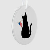 Cat Silhouette American Flag Patriotic Pet Name Ornament (Vorderseite)