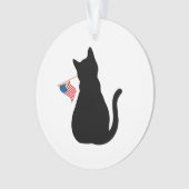 Cat Silhouette American Flag Patriotic Pet Name Ornament (Vorderseite)