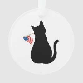 Cat Silhouette American Flag Patriotic Pet Name Ornament