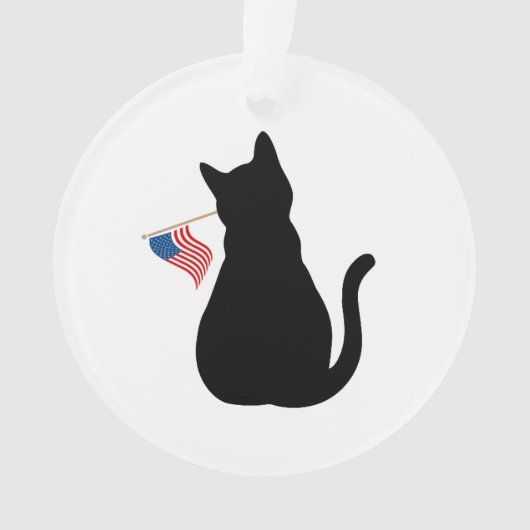 Cat Silhouette American Flag Patriotic Pet Name Ornament (Vorderseite)