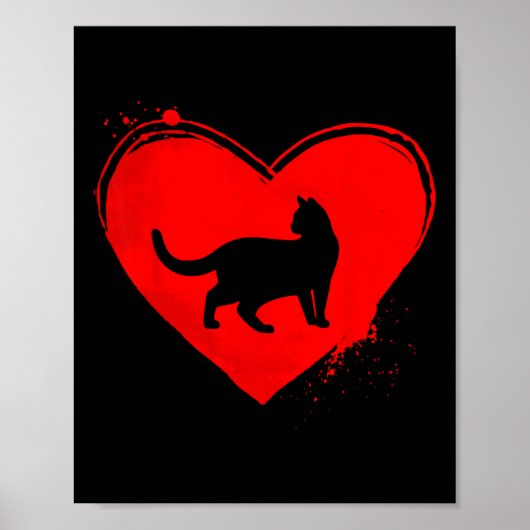 Cat Silhouette Heart Shape Valentine Cat Lovers Poster (Vorne)