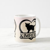 Cat Silhouette Heart Split Monogram Sunset Kaffeetasse (VorderseiteRechts)