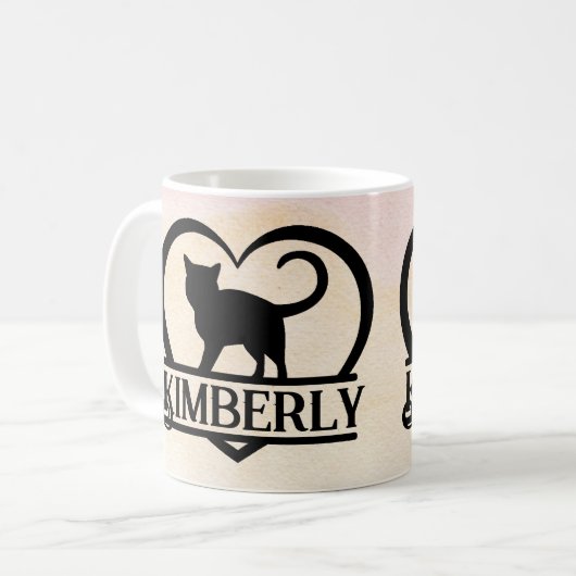 Cat Silhouette Heart Split Monogram Sunset Kaffeetasse (Vorderseite Links)