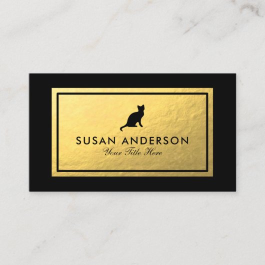 Cat Silhouette - Imitate Gold Foil Business Card Visitenkarte (Vorderseite)